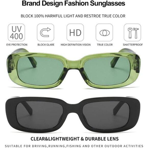 Trendy Rectangle Green Black Sunglasses Women Men Retro Square Fashion Shades - Picture 5 of 5